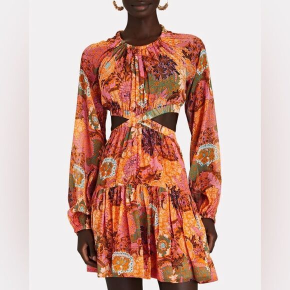 ALC Izzy Cutout Dress Orange Multi Georgette ALine Mini Dress - Picture 5 of 6